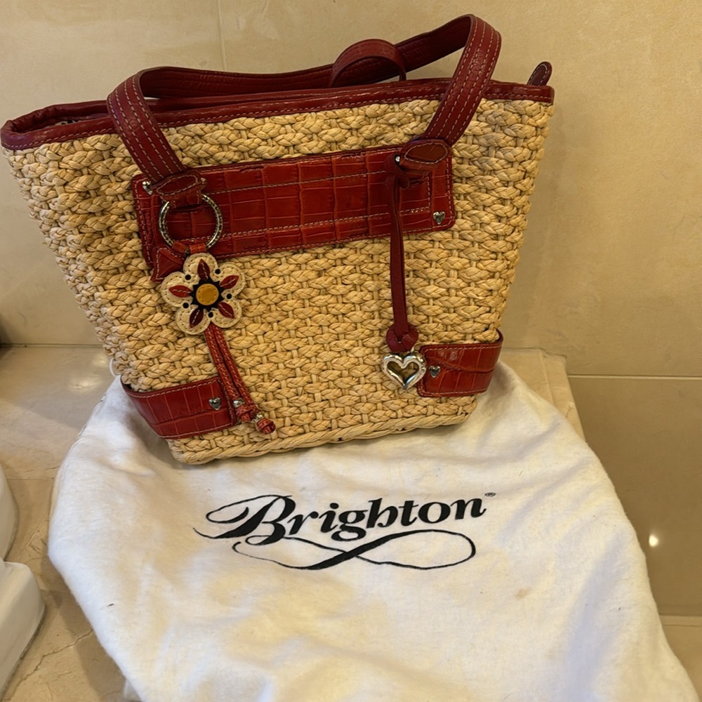 Brighton Red and Tan Woven Tote Bag